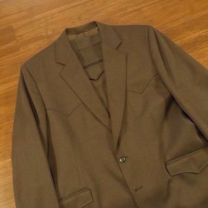 1970s Polyester Western Suit Brown 48L 44x30.5 Vintage Big and Tall Mens